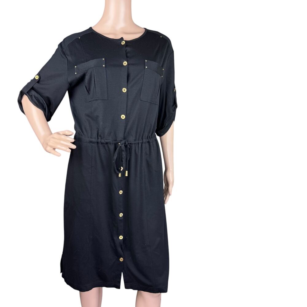 St. John Spa Black Button Front Shirt Dress P
